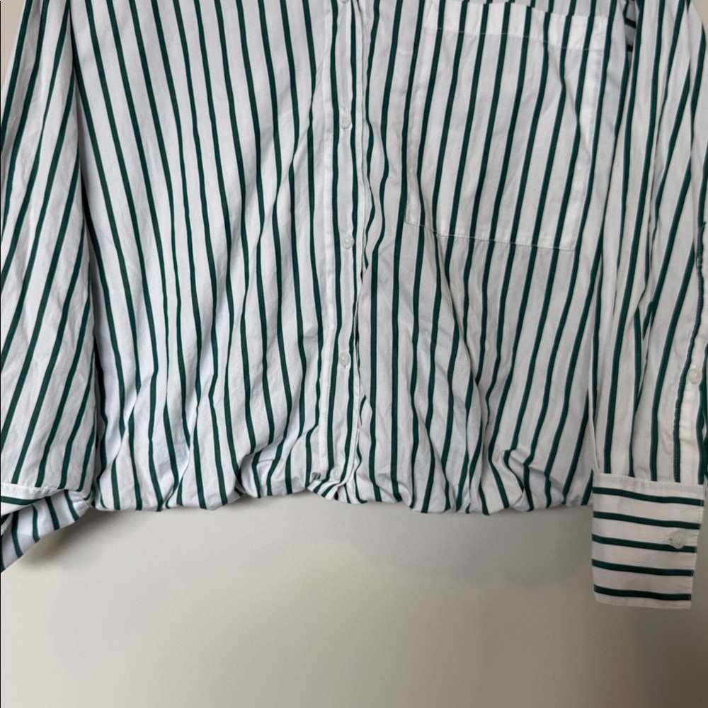 Dorothee Schumacher Bubble Hem Green/White Stripe Button Up Blouse - XS/S - Picture 3 of 5